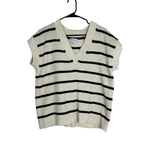 Evereve Womens Sweater L Vest Striped Short Sleeve Cotton Blend Black/White - Picture 6 of 10